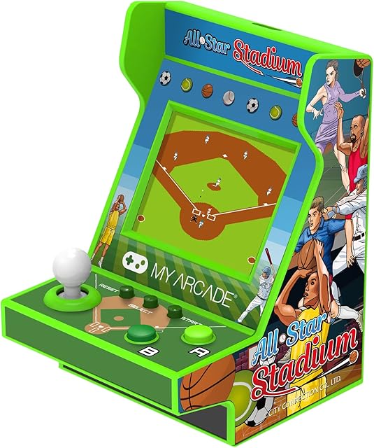 The My Arcade All Star Stadium Pico Player- Fully Playable Portable Tiny Arcade Machine with 107 Retro Games, Toys for Kids, 2" Screen, Green, Small (DGUNL-4120)
