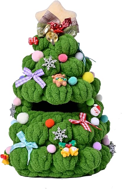 The Christmas Tree Doll Clothes Outfit for 15cm/17cm Dolls – Knitted Holiday Costume with Star, Bow, Bells,Snowflakes & Festive Ornaments, Cute Christmas Doll Clothing Gift for Party & Display, Deep Green