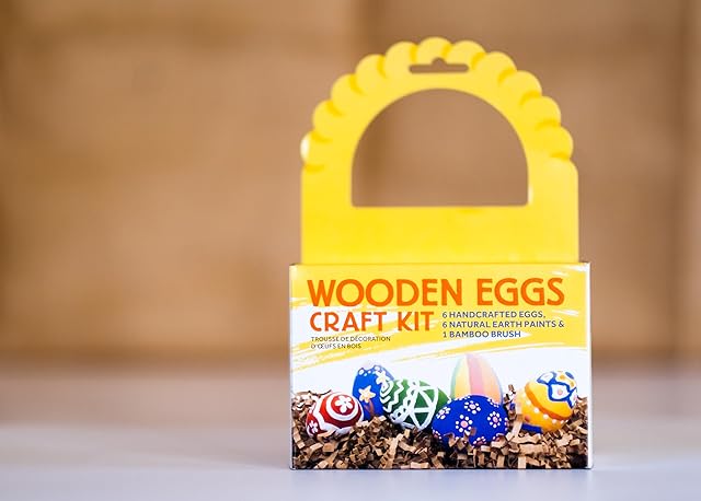 The Natural Earth Paint Wooden Egg Kit – 6 Non-Toxic, Eco-Friendly Paints & Bamboo Brush – Easter Egg Decorating & Craft Set – Compostable Packaging, Safe for Kids & Adults
