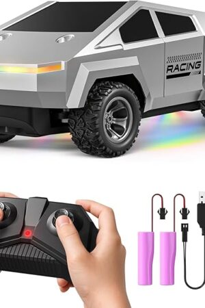 The Remote Control Car RC Trucks - 2WD RC Truck Toy RC Cars for All Terrain, 1/24 Scale Pick-up Hobby Monster Truck Toys 2.4GHz Off-Road Vehicles Kids Gifts for Boys/Girls Age 3+, Silver