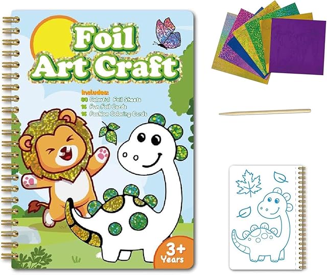 The Foil Craft Activity No Mess Art Kit Fun Foil Art for Kids Adults Magnet Foam Paint by Sticker Peel and Press Foul Fun Craft Kits Mess Free Card Making Kit Travel Toys, Gifts for Girls & Boys(Animal)