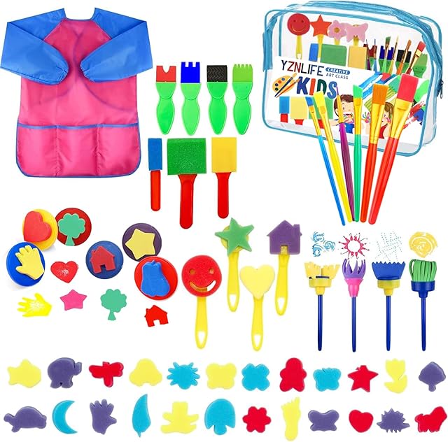 The Paint Sponges for Kids, 52 Pcs Painting Brushes Drawing Tools Kits,Children Early DIY Learning Paint Sets for Kids Arts and Crafts for Toddlers