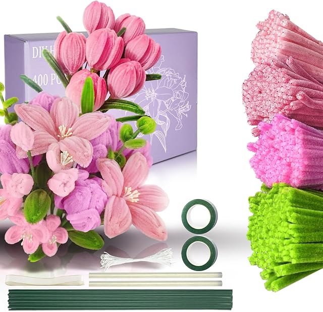 The Yuemonzki 400pcs Pipe Cleaners Craft Bulk, Kids Toys & Games Gifts, 5 Assorted Colors Pipe Cleaners Bulk, Pink Chenille Stems Flower Making Kit, Juegos para Niños Fidget Toys for Ages 5-7