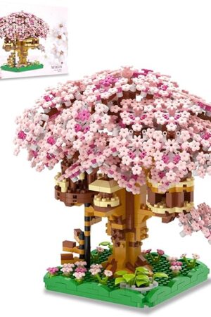The QISHOUTING Cherry Blossom Tree Building Set, 1113PCS, Flowers Bonsai Tree Mini Blocks Kit for Adult,Japanese Sakura-Tree House Building Blocks,Gift Ideas for Girls 8 10 12 14+ (Pink)
