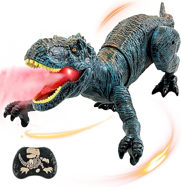 The Remote Control Dinosaur for Boys 4-7, Robot Dinosaur Toys for Kids 5-7, rc Dinosaur with Realistic Legs & Spray Stream,Remote Dinosaur Toys for Kids3 4 5 6 8 Year Old boy Birthday Gift (Blue)