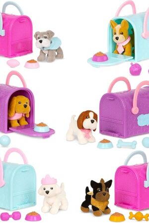The Pucci Pups – Collectible Puppy Set – 6 Toy Dogs Included – Carrier Purse – Food Bowls & Accessories 3+ Years