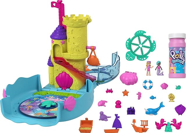 The Polly Pocket Aquarium with Underwater Theme, 2 Bubble-Making Features, Pool, Micro Polly & Mermaid Doll, Bubble Solution & 18 Accessories, Pop & Swap Feature, Great for Ages 4 Years Old & Up