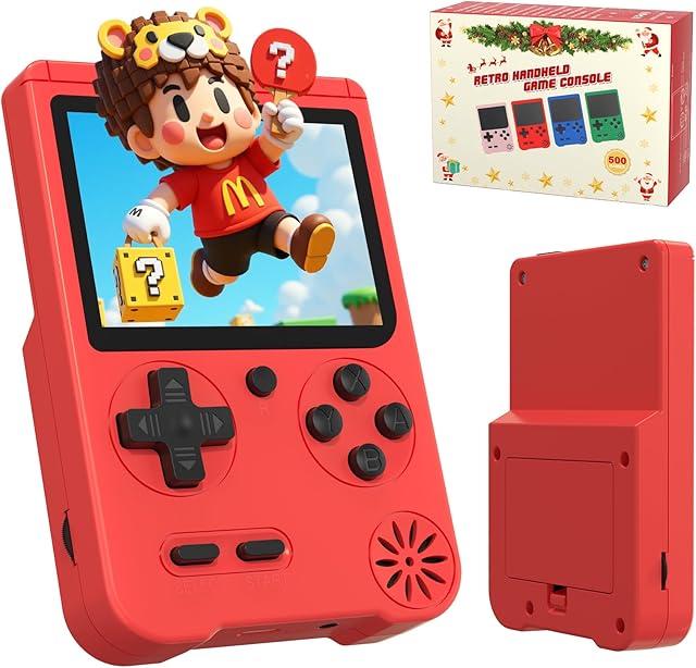 The Retro Handheld Games Console, Built-in 500 Video Games, Portable Video Gaming Player with 3.0 Inch lPS Screen,Rechargeable Portable Electronic Gaming System, Pocket Mini Arcade, Red
