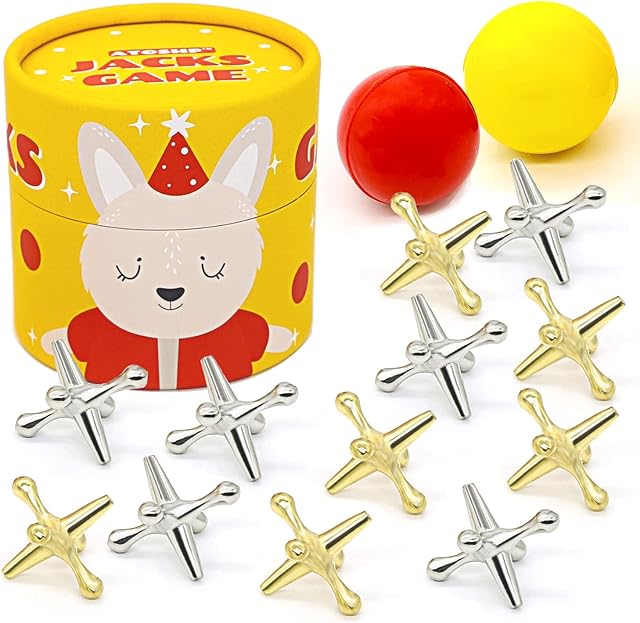 The Jacks Game with Ball, Retro Toys, 12 Metal Jax and 2 Different Balls in The Box