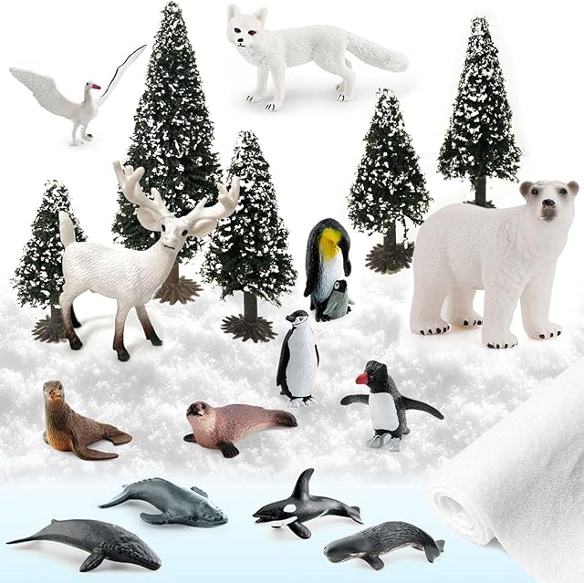 The Arctic Animals Toys, Polar Animals Toy, 21PCS, Model Scenery Kit, Antarctic Animals Figurines for Kids Cake Toppers Christmas Birthday Toy Gift