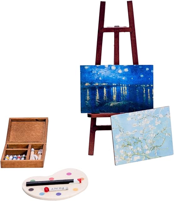 The Doll House Accessory Almond Blossoms&Night Sky Easel Miniature Dollhouse Toy Balcony Patio Furnitures Decoration Accessories 1 12 Scale