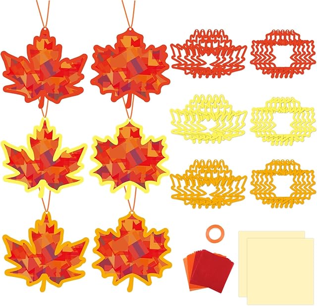 The chiazllta 30 Sets Fall Leaf Tissue Craft Kit Autumn DIY Maple Leaves Craft Bulk Back to School Party Favors Harvest Thanksgiving DIY Decorations for Kids Fun Home Actives Classroom Activity