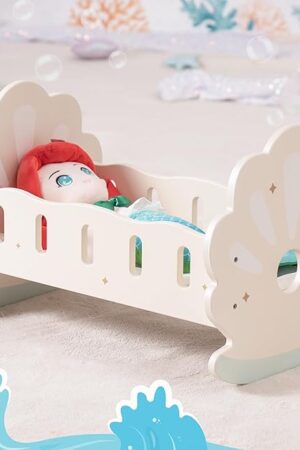 The ROBOTIME Baby Doll Crib, Baby Doll Bed, Doll Rocking Cradle Baby Doll Accessories Furniture with Bedding for 18 inch Dolls (Seashell)