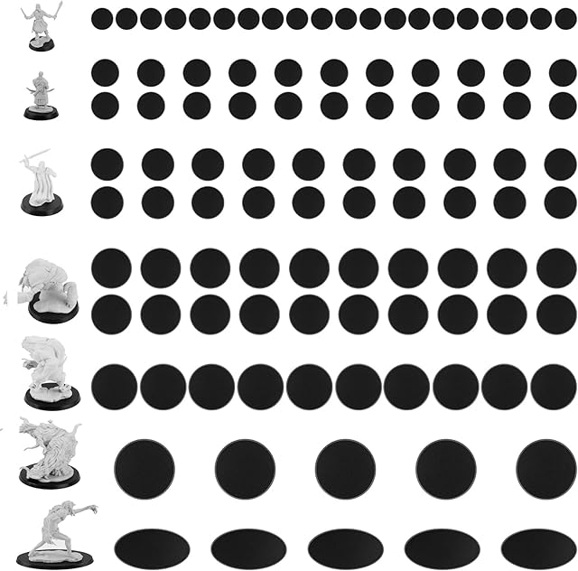 The 100Pcs Plastic Model Miniature Bases, 7 Different Sizes Wargame Accessories,4mm/0.16 Thick Circular War Figure Display Stands For Gaming Miniatures or Wargames Role Playing Board Game Figure Toy (100PCS-7 Size Mix-Black)