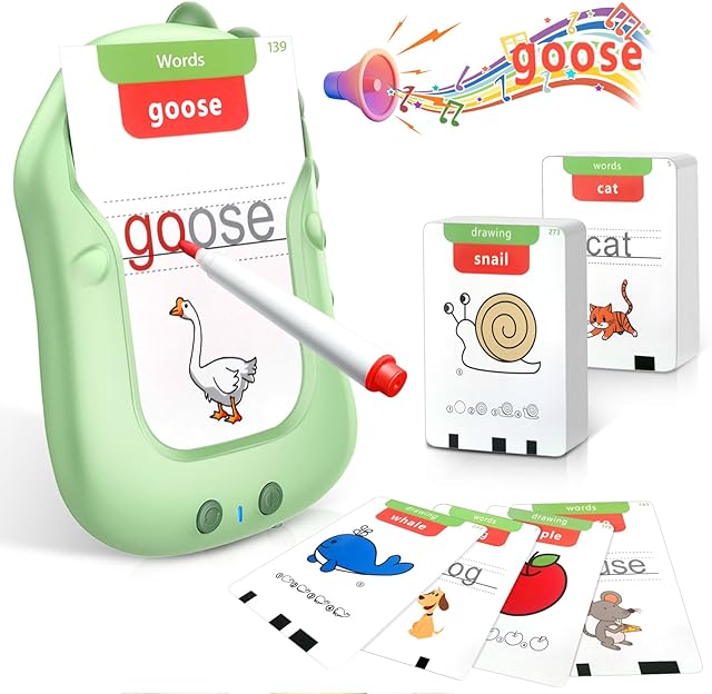 The Reusable Writing & Drawing Talking Flash Cards for Toddlers - 168 Phonics Learning Cards with 8 Color Pens, Montessori Sensory Toys for Autism, Speech Therapy, Preschool Education - Gift for Ages 2-6.