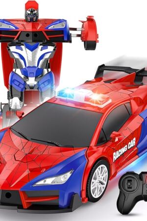 The Remote Control Car for Boys 8-12 4-7, 2.4GHz RC Car 1:18 Scale, One-Button Transforming Toy with 360° Spins, LED Lights