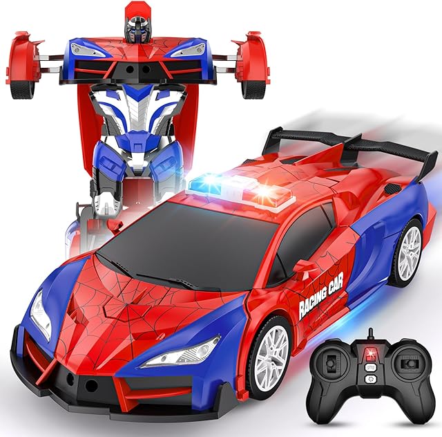 The Remote Control Car for Boys 8-12 4-7, 2.4GHz RC Car 1:18 Scale, One-Button Transforming Toy with 360° Spins, LED Lights