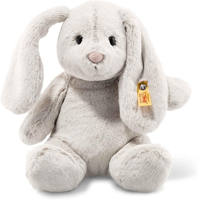 The Steiff Hoppie Rabbit Toy Figure, Premium Stuffed Animal (Light Grey, 11"), Soft & Cuddly Plush for Kids, Boys & Girls