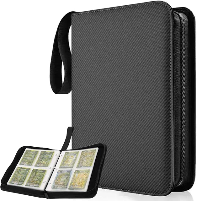 The Trading Card Binder 4 Pocket, Binder For Cards Fits 400 Cards, PU Small Card Binder Albums With Zipper For Sports MTG TCG Collectible