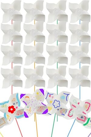 The Poen 36 Pcs 9 Inches Jumbo DIY Pinwheels for Kids, Color Your Own Summer Crafts Large White Pinwheels 4th of July Crafts and Classroom Art Activities Party Favor for Kids Boys Girls