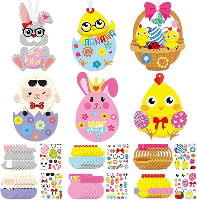 The Pasimy 48 Pcs Easter Crafts Kits for Kids Easter Egg Bunny Crafts DIY Easter Ornament Kit Make Your Own Easter Craft Stickers Easter Activities for Kids Easter Party Classroom Favors Decor Supplies