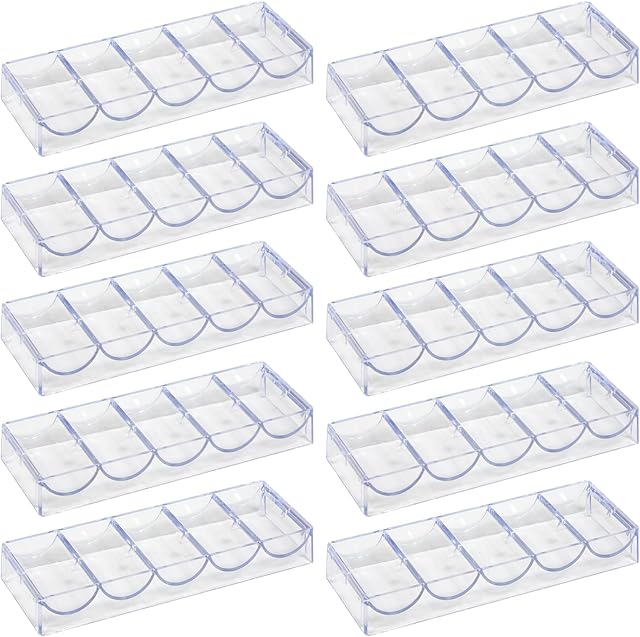 The Clear Acrylic Poker Chip Rack with Lid/Without Lid, Casino Poker Chip Tray Rack Chip Storage Display Case for Texas Hold'em, Blackjack, 100 Chips Each