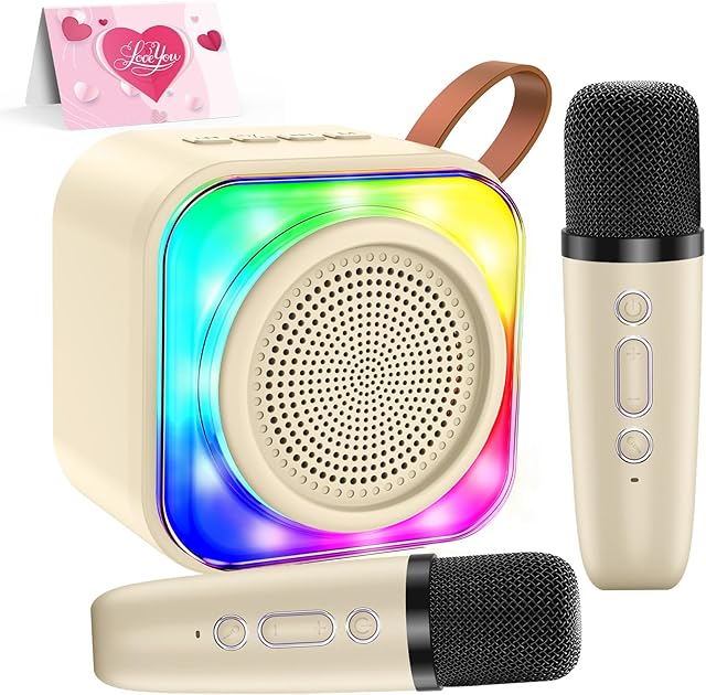 The Karaoke Machine with 2 Microphones for Kids, Toys Birthday Gifts for Ages 3-12 Years Old Girls Boys, Mini Karaoke Microphone with Protable Bluetooth Speaker for Singing Party Outdoor Play