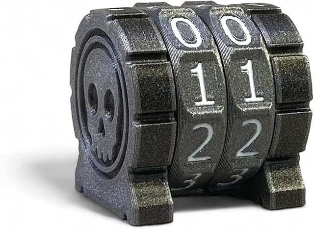 The Life Counter Health Tracker for Board Games, TTRPGs, and Card Games with Skull Symbol, Compatible with MTG, 2 Gray Wheels with White Numbers