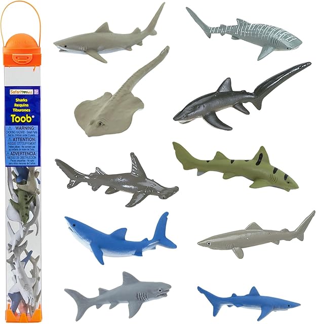 The Safari Ltd. Sharks TOOB - 11 Hand-Painted Mini Figurines Including Great White, Whale Shark, Tiger Shark, Hammerhead, Mako, and More - Educational Toy Figures For Boys, Girls & Kids Toys Ages 3+