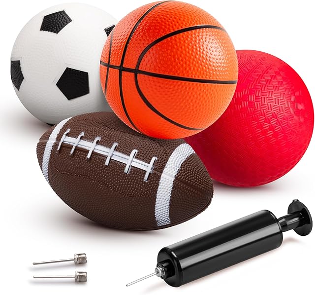 The EVERICH Balls for Toddlers 1-3, 4 Pcs 5" Playground Balls for Kids, Soft Rubber Small Sports Ball Set with Football, Basketball, Soccer, Indoor Outdoor Toddler Toys Games Birthday Gifts for Boys Girls