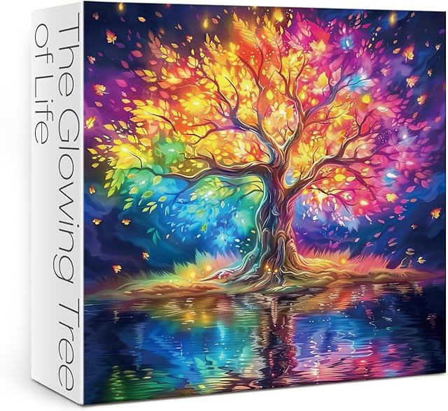 The Glowing Tree of Life Puzzle for Adults 1000 Pieces,Colorful Tree Art Jigsaw Puzzle,Nature Landscape Puzzles Rainbow Scenery