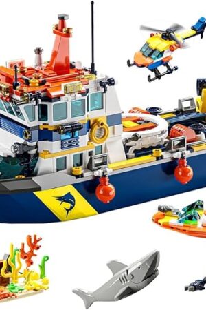 The RiceBlock 938 Pieces City Ship Building Blocks Sets, Ocean Exploration Team Building Toys, Expedition Boat Model Kits