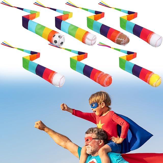 The Leyndo 7 Pcs Throw and Catch Ball with Rainbow Tail Soft Rainbow Play Balls, Playground Equipment 25.59 Inches, Suitable for Sports Indoor Outdoor Games Activities Throwing School