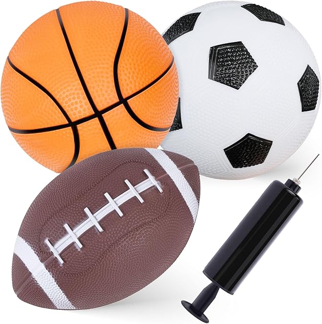 The Shindel Sports Balls for Kids, 5 Inches Playground Balls with Hand Pump, Includes Football, Basketball