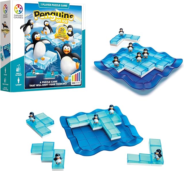 The SmartGames Penguins on Ice Cognitive Skill-Building Puzzle Game for Ages 6 - Adult - Now with 100 Challenges!