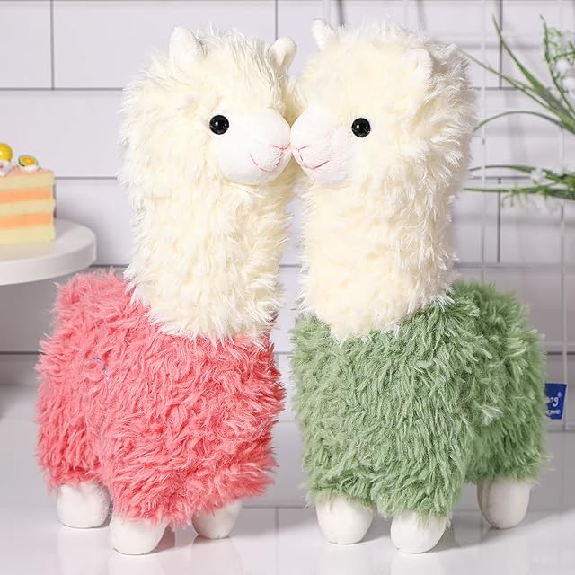 The Chalyna 2 Pcs Llama Stuffed Animal Cute Soft Llama Plush Small 10 Inch Cuddly Plush Alpaca Toy Set for Twin Baby Girls Boys Gift Theme Party Favor Birthday Christmas Home Decor(Green, Pink)
