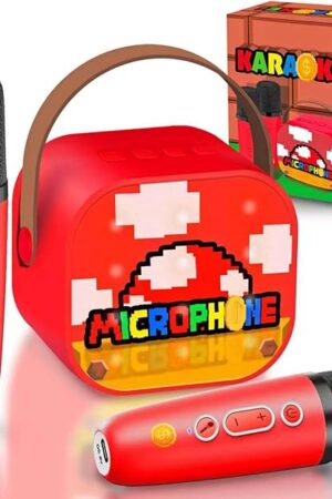 The Pixel Super Bro Birthday Party Decoration Toys mini Karaoke Machine for Kids Boys Toys Age 4-6 Toys for Boys Birthday Gifts for 4 5 6 7 8 9 10 Years Old Boy Toys Age 6-8 with 2 Microphones