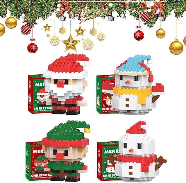The Santa Claus Design Building Blocks Set, 2025 Upgraded 4 Pack Festive Mini Decorative Figures, Holiday Desktop Decorations, Xmas Stocking Stuffers, New Year Party Favors, Collectible Gift Set (4Pack A)