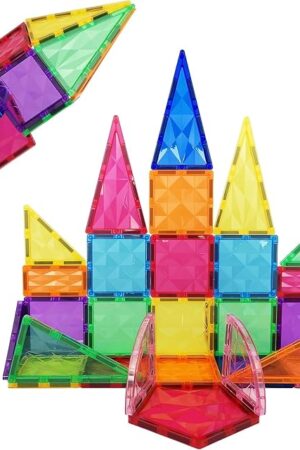 The PicassoTiles Magnetic Tiles Building Block Construction Toy Set Prism Magnet Tile Blocks STEM STEAM Learning Kit Early Education Builder Playset Toys for Children Toddler Boy Girl Age 3+ PT41