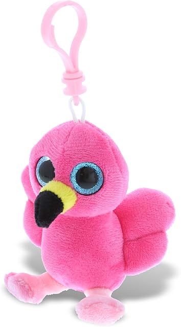 The DolliBu Big Eye Pink Flamingo Plush Keychain - Stuffed Flamingo Keychain, Fluffy Animal Keychain for Backpack or Purse, Wild Life Flamingo Animal Keychain, Decorative Bird Plush Accessory - 6 Inches