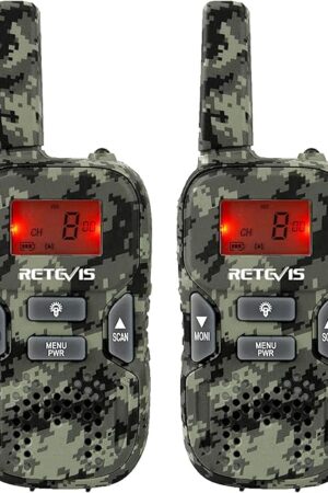 The Retevis RT33 Walkie Talkies for Kids, Army Toy Gifts for 6-12 Year Old Boys Girls,Long Range 2 Way Radio 22 Channel Backlit LCD Screen Flashlight VOX,Outside Adventures Camping Hiking(Camo, 1 Pair)