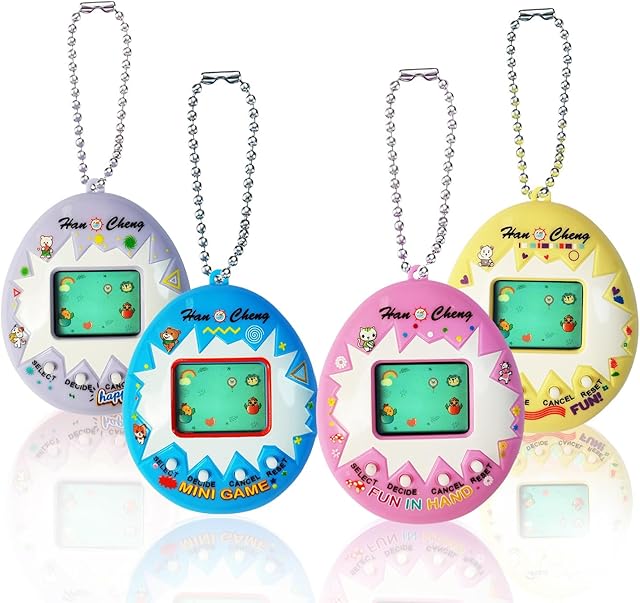 The 4 Pieces Virtual Electronic Digital Pet Keychain Game Digital Game Keychain Nostalgic Virtual Digital Pet Easter Basket Stuffers for Boys Girls(Pink, Blue, Purple, Yellow