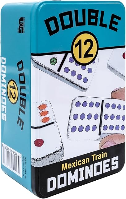 The Front Porch Classics, Double 12 Colored Dot Dominoes Set On-The-Go Travel Storage Tin, 2 to 8 Players Ages 8 to 99