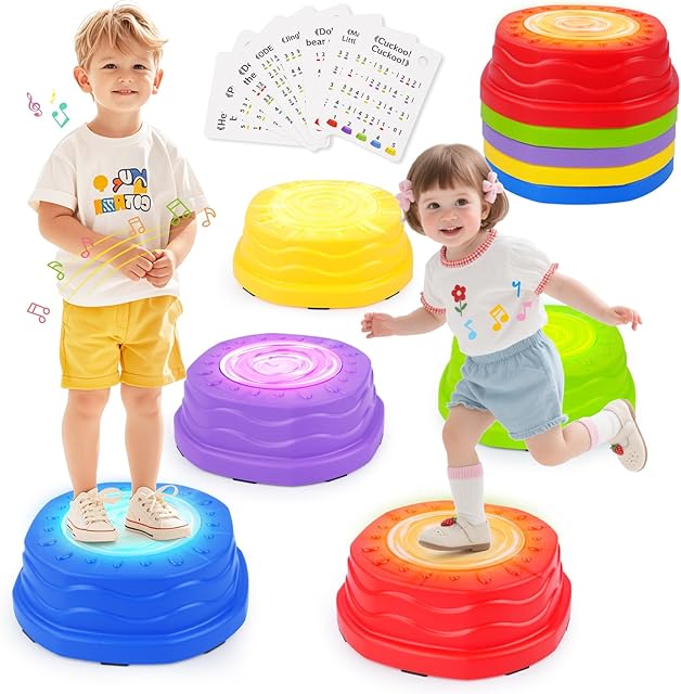 The Stepping Stones for Kids,Toddler Stepping Stones Indoor & Outdoor, 5pcs Light up & Music Non-Slip Balance Sensory Toy,Obstacle Course, Promoting Sensory Coordination Skills, Gifts for Children Aged 3+