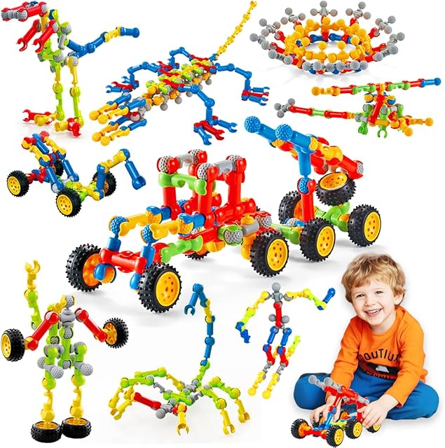 The Stem Building Toys for 3 4 5 6 7 8 Year Old Boys Girls Kids,125 Pieces Building Blocks Educational Learning Toys with Large Storage Box,Ideal Christmas Birthday Gifts