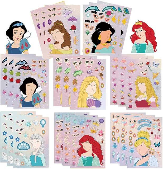 The Princess Stickers for Kids - 24 Sheets Make Your Own Princess, Girls Make a Face Stickers, Classroom Rewards, Art Craft Party Supplies
