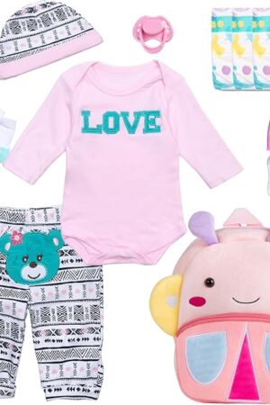 The Reborn Baby Dolls Clothes Girl Outfits Accesories 11 Pcs Set for 17-22 Inch Reborn Doll Newborn Baby Girl with Butterfly Backpack&Diaper