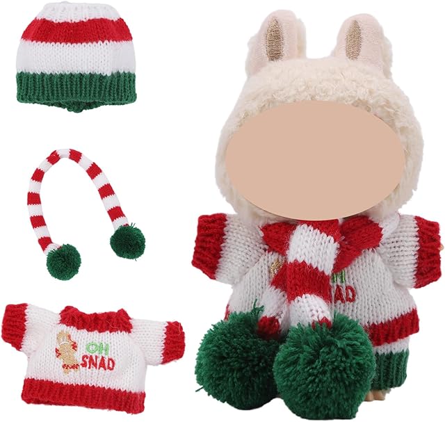 The Doll Outfit Clothes Set 17 cm Doll for Labubu , 3 Pieces Christmas Knitted Hat Sweater Scarf for Dolls Accessories (No Dolls )