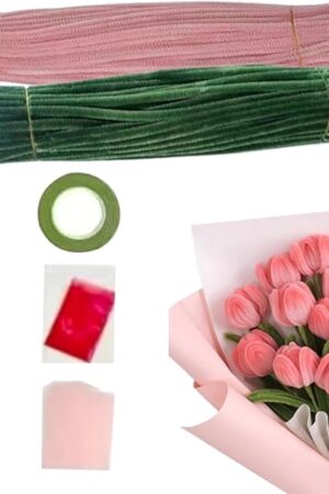 The Pipe Cleaner, Pipe Cleaners Craft, Artificial Tulips Bouquet Colored Pipe Cleaners with Detailed Instruction DIY Arts Pastel Pipe Cleaners Supplies for Wedding Gift Decor Style 2