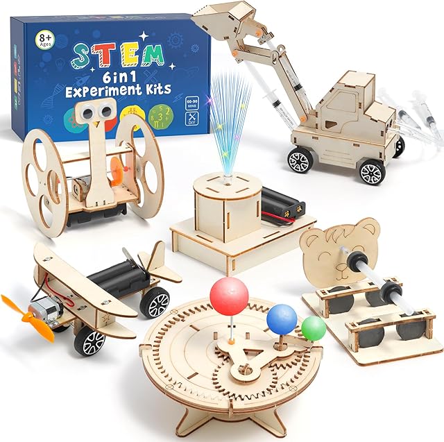The 6 in 1 STEM Science Kits for Kids 8-12 5-7, Wood Craft Kit for Boys Age 8-10, Science 3D Puzzles Projects, Educational Craft Building Toys, Christmas Birthday Gifts for Girls Boys 6-13 Years Old